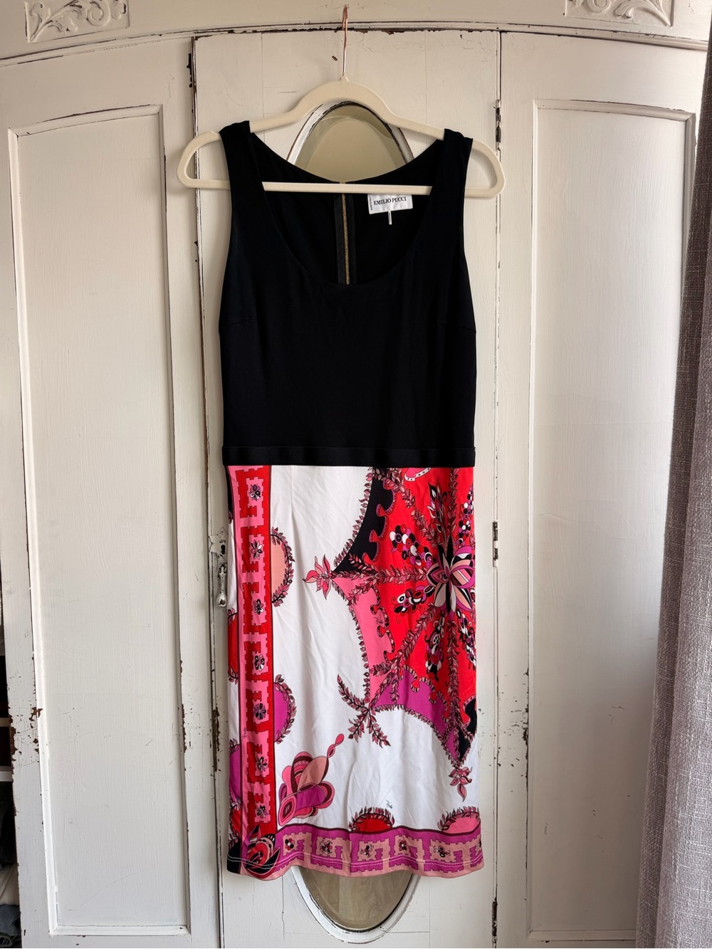 Emilio Pucci Black Bodice Pink & Red Paisley-Print Dress